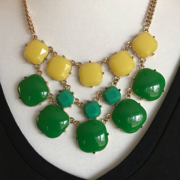 Statement Necklace-Green, Blue-green, Yellow - Picture 1 of 3